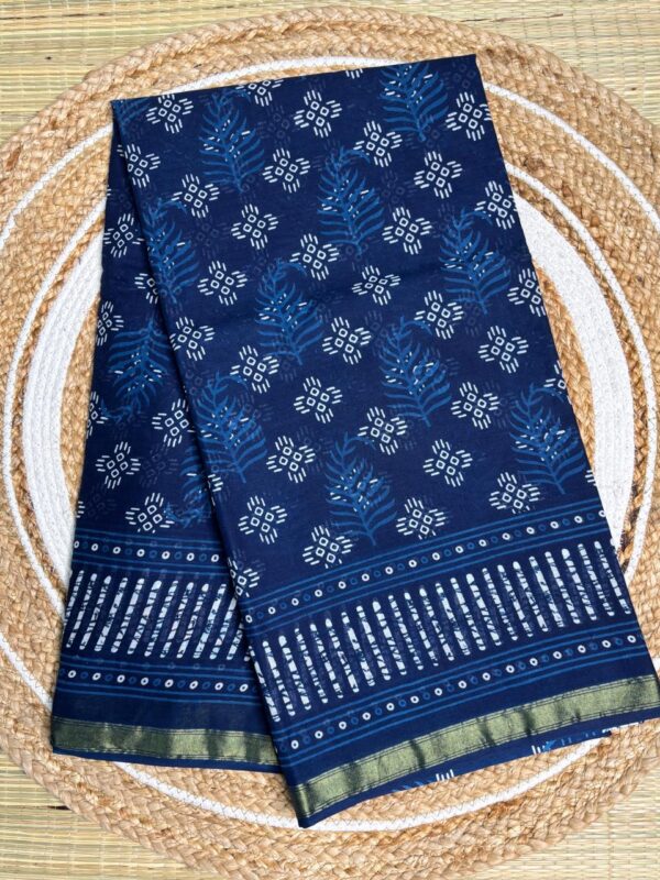 Indigo Printed Handloom Cotton Saree