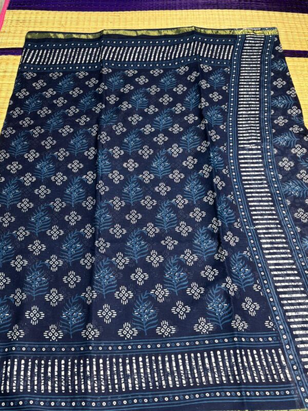 Indigo Printed Handloom Cotton Saree
