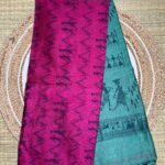 Dual Tone Tribal Print Saree In Fuchsia Pink & Aqua Green