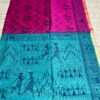 Dual Tone Tribal Print Saree In Fuchsia Pink & Aqua Green