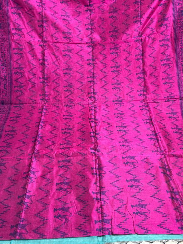 Dual Tone Tribal Print Saree In Fuchsia Pink & Aqua Green