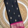 Black Paithani Silk With Contrast Pink Border