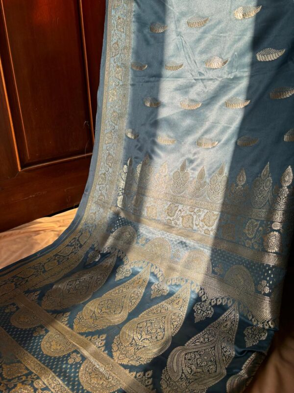 Banarasi Silk In Teal With Silver Motifs