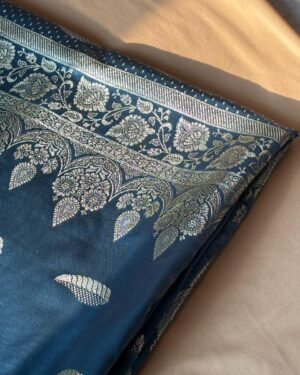 Banarasi Silk In Teal With Silver Motifs