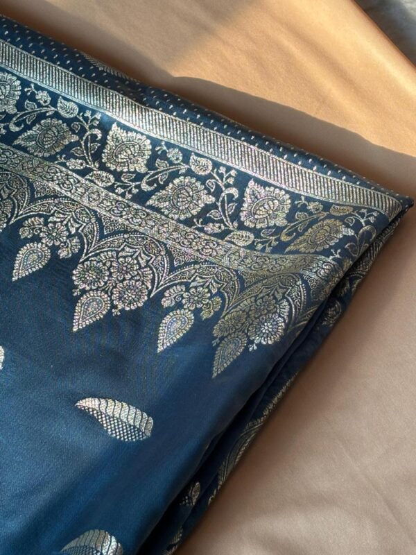 Banarasi Silk In Teal With Silver Motifs