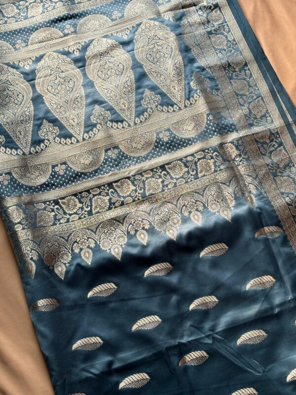 Banarasi Silk In Teal With Silver Motifs