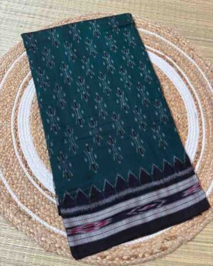 Forest Green Ikat Handloom Saree With Black Border