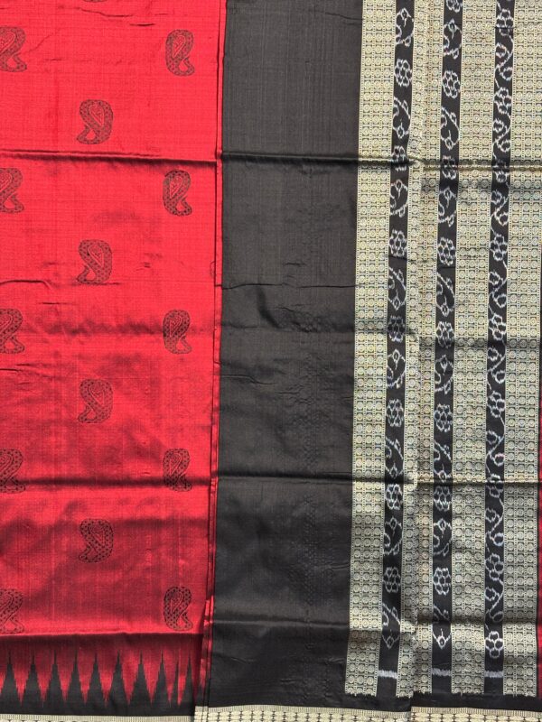 Pure Silk Sambalpuri Ikat Saree In Deep Maroon & Black