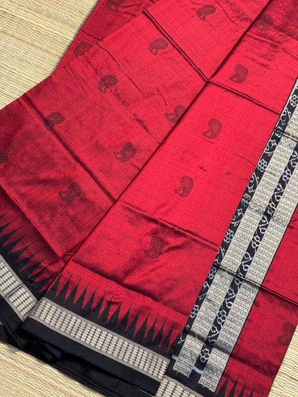 Pure Silk Sambalpuri Ikat Saree In Deep Maroon & Black