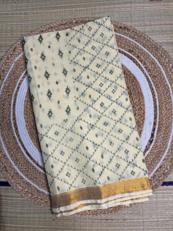 Ivory Tant Handloom Saree With Gold Zari Border
