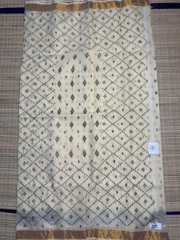 Ivory Tant Handloom Saree With Gold Zari Border