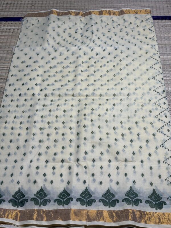 Ivory Tant Handloom Saree With Gold Zari Border