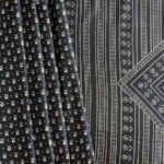 Printed Tusser Silk in Black With Red Border