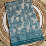 Teal Floral Jamdani Cotton Saree