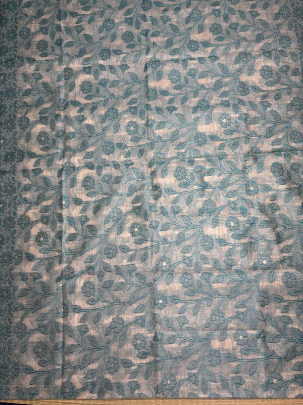 Teal Floral Jamdani Cotton Saree
