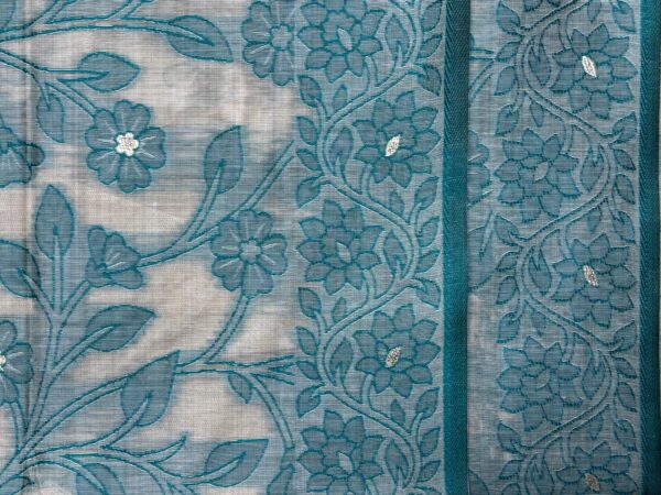 Teal Floral Jamdani Cotton Saree