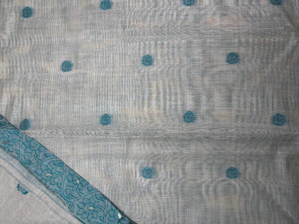 Teal Floral Jamdani Cotton Saree