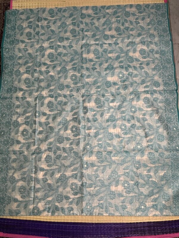 Teal Floral Jamdani Cotton Saree