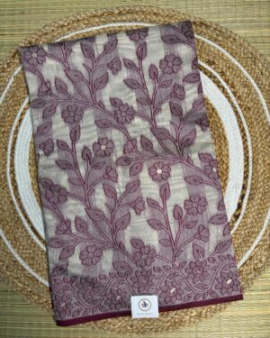 Mauve Floral Jamdani Cotton Saree